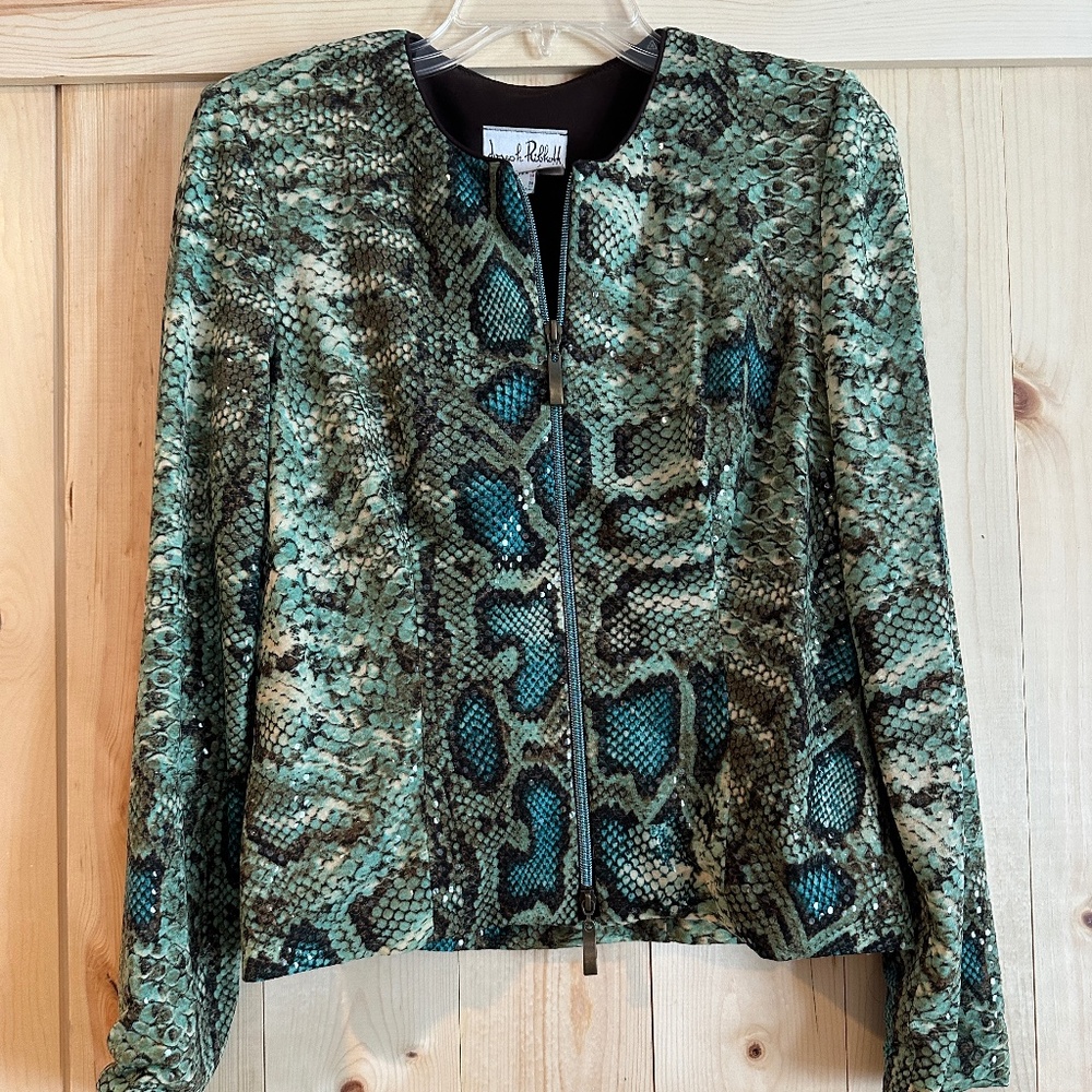 Joseph Ribkoff Green & Teal Snakeskin Print Jacket - Size 8 (Style #62940)